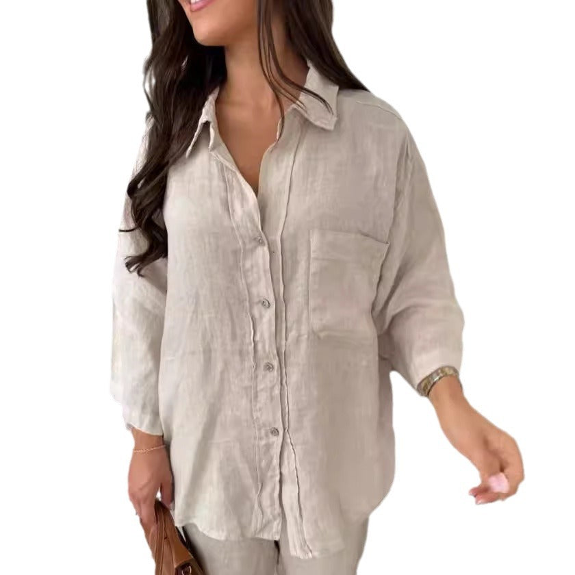 Gallery view 8 of the Resort Ease Set showing the relaxed button-front shirt and matching wide-leg trousers in an available colorway.