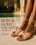 Bow & Gold Vacation Sandals in apricot, RGC poolside campaign hero