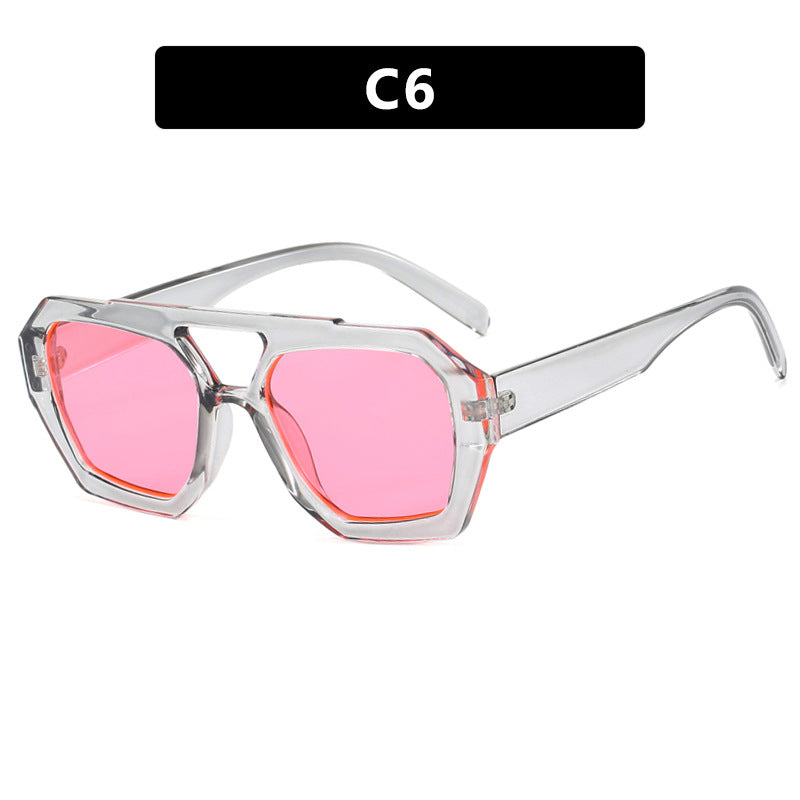Transparent gray oversized sunglasses with pink lenses, supplier style C6.