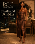 Champagne Agenda Sequin Slit Dress RGC campaign hero with adult model