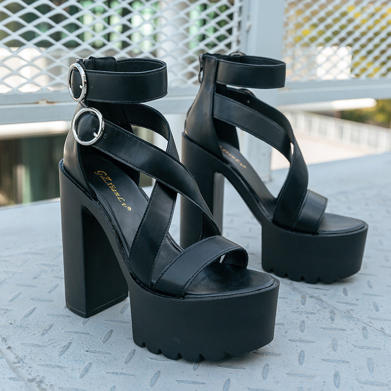 Power Step Platform Sandals supplier pair view showing crossed straps and double ankle buckles