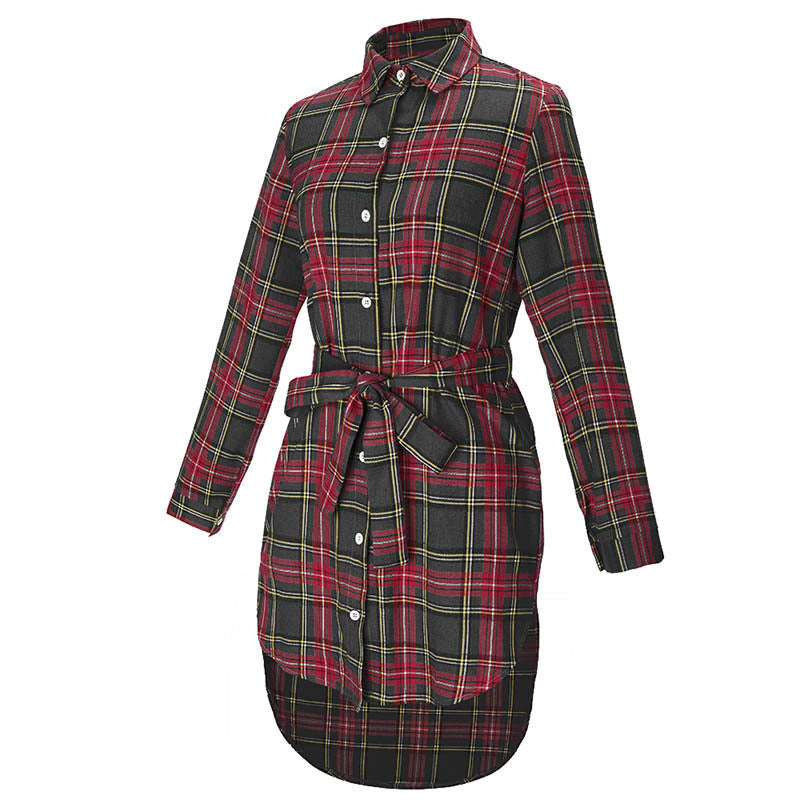 Three-quarter front product view of the dark plaid City Girl longline button-up shacket