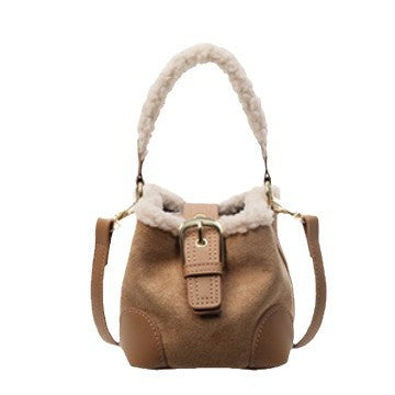 Khaki Plush Agenda Mini Messenger Bag product-only front view on a white background.