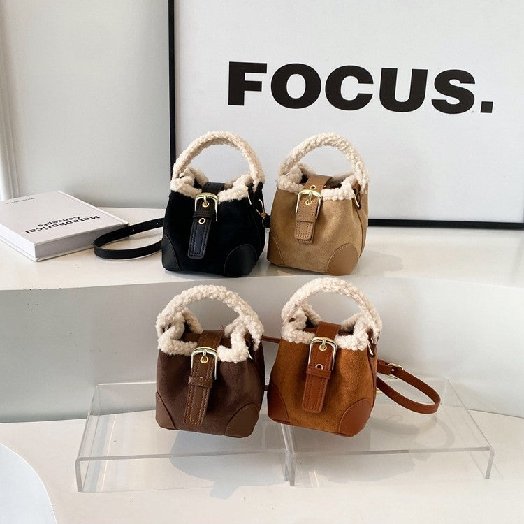 Black, khaki, coffee, and brown Plush Agenda Mini Messenger Bags displayed together.