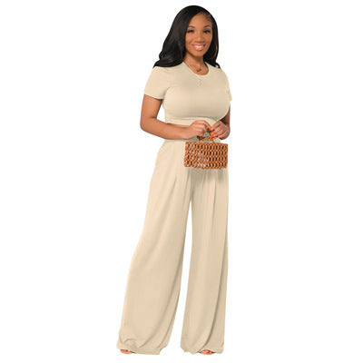 First Class Wide-Leg Set view of the cropped short-sleeve top and matching high-waist wide-leg trousers (image 8).