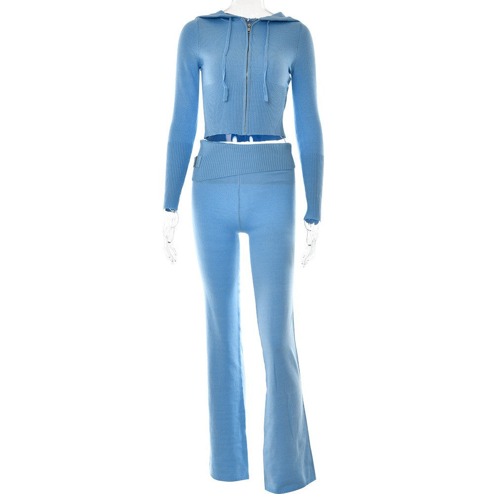 Jet Set Knit Hoodie Set view of the fitted zip-front hooded knit top and matching high-waist trousers (image 6).