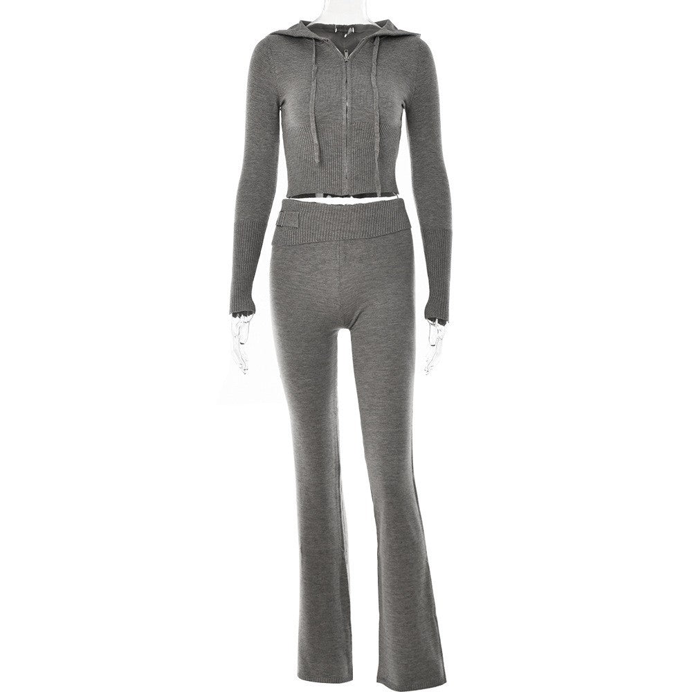 Jet Set Knit Hoodie Set view of the fitted zip-front hooded knit top and matching high-waist trousers (image 10).