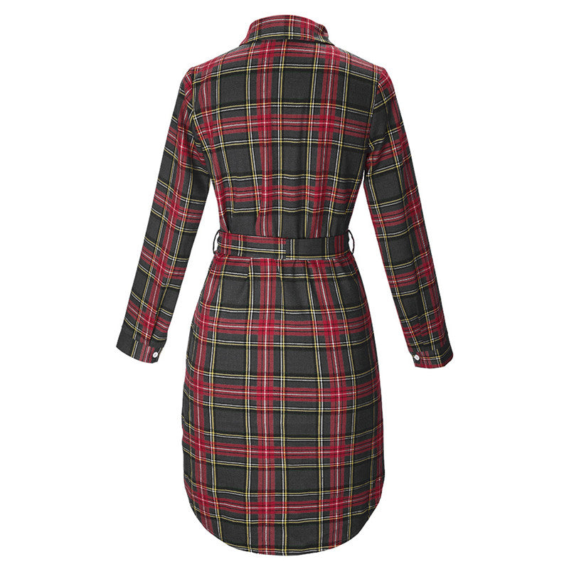 Full back product view of the dark plaid City Girl longline shacket