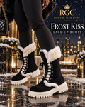 RGC campaign close-up of an adult model wearing black Frost Kiss Lace-Up Boots.