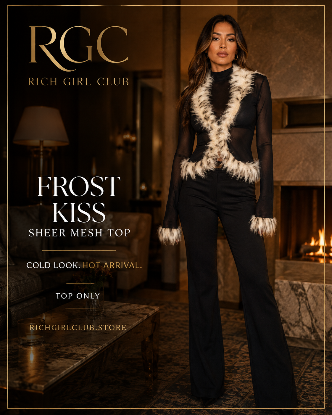 Frost Kiss Sheer Mesh Top on an adult Latina model over an opaque black camisole; top only