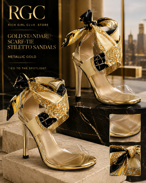 Gold Standard Scarf-Tie Stiletto Sandals RGC close-up product detail