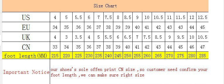 High Society Zip Boots U.S. women's size chart with foot lengths 22.5 to 26 cm