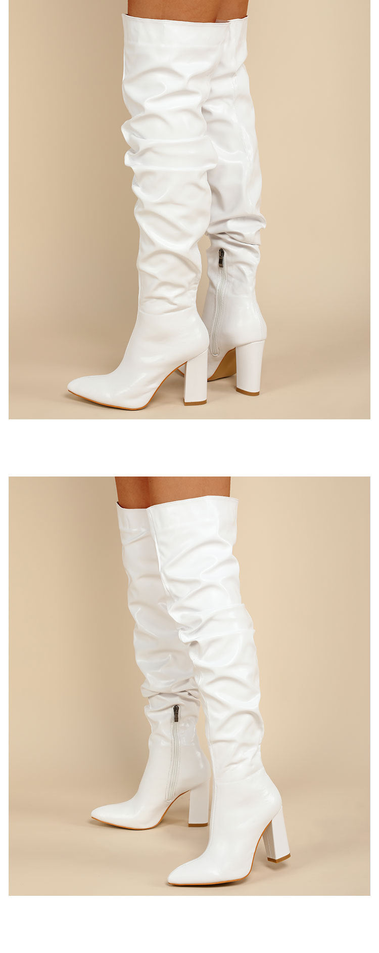White High Society Zip Boots, front and side details