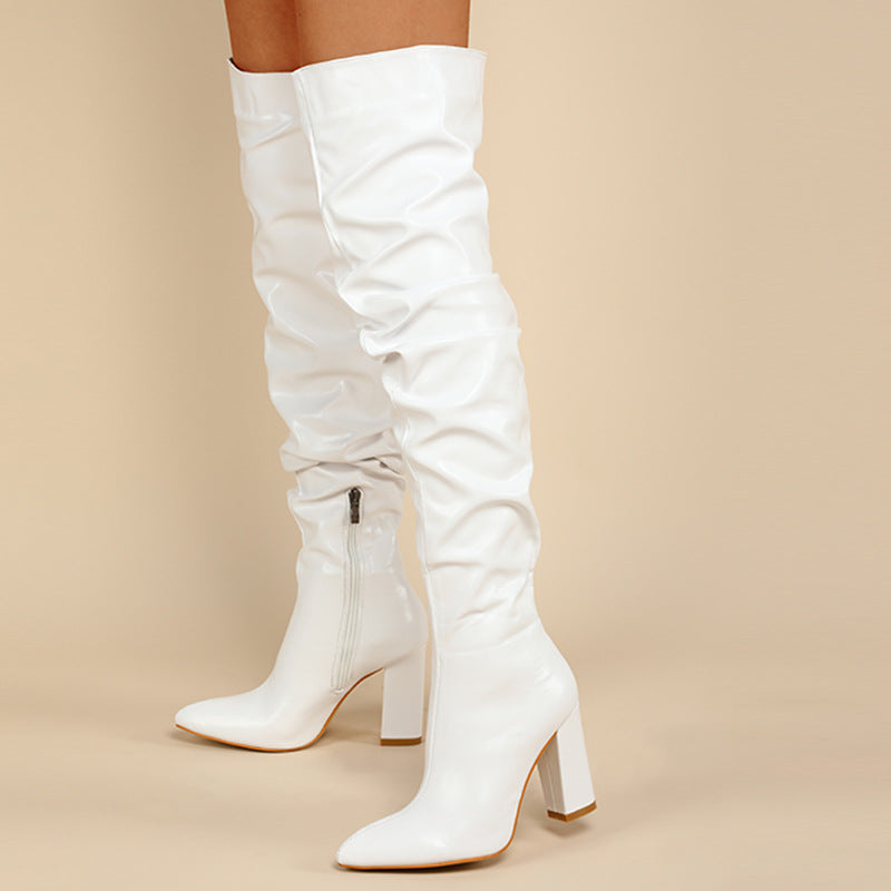 White High Society Zip Boots, front three-quarter view