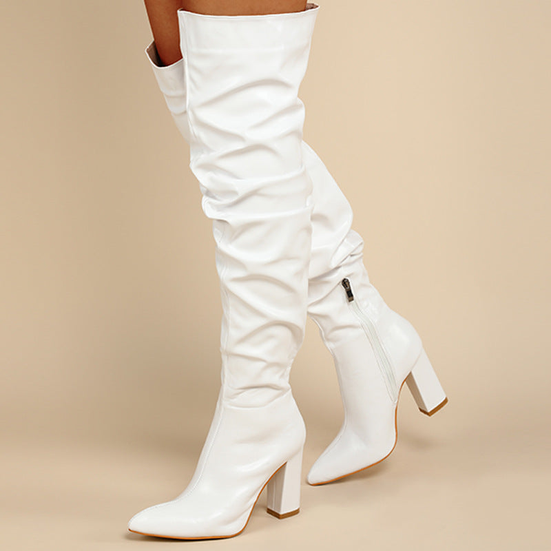 White High Society Zip Boots, crossed side view