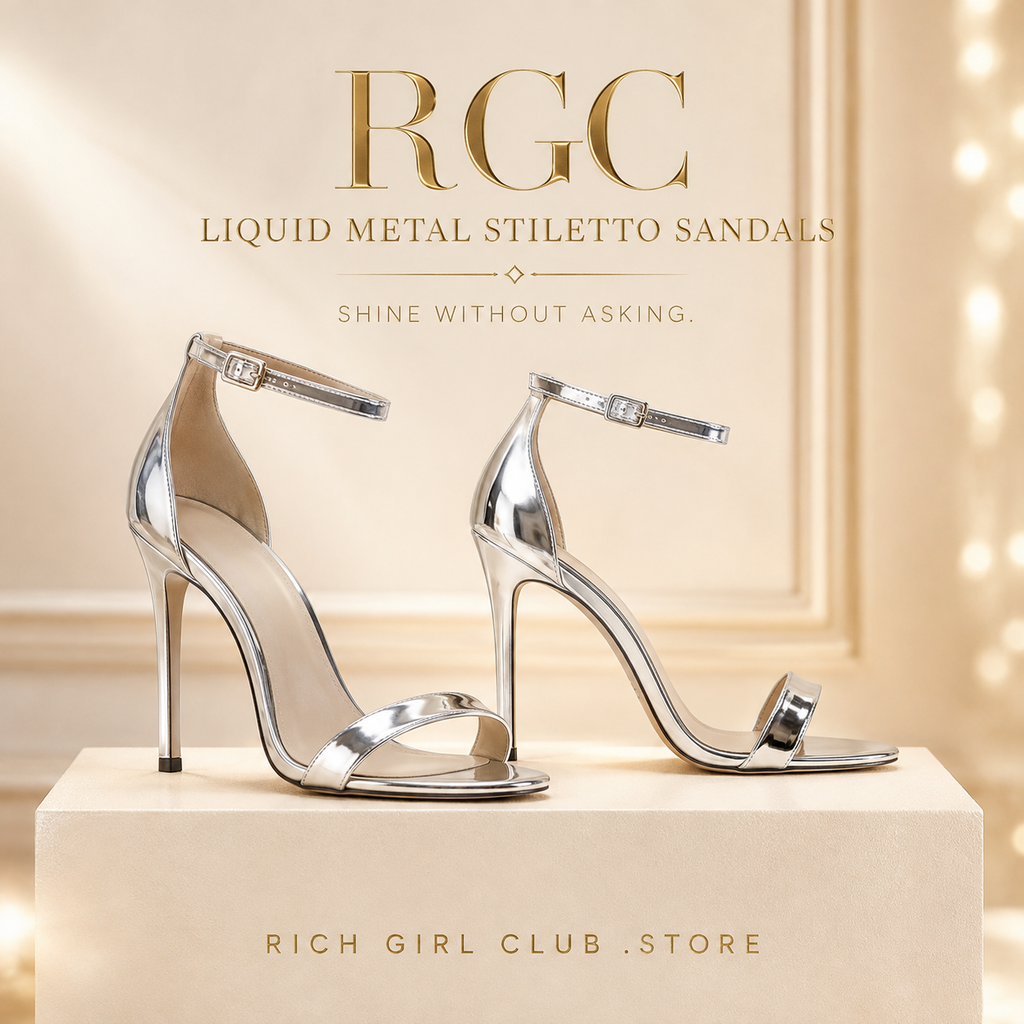 RGC campaign hero showing silver Liquid Metal Stiletto Sandals