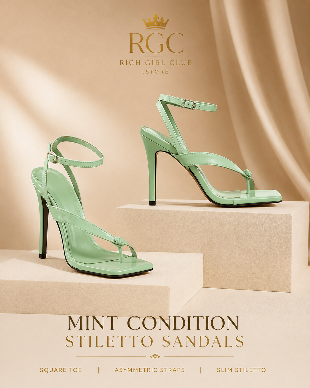 Mint Condition Stiletto Sandals asymmetric strap product detail by Rich Girl Club