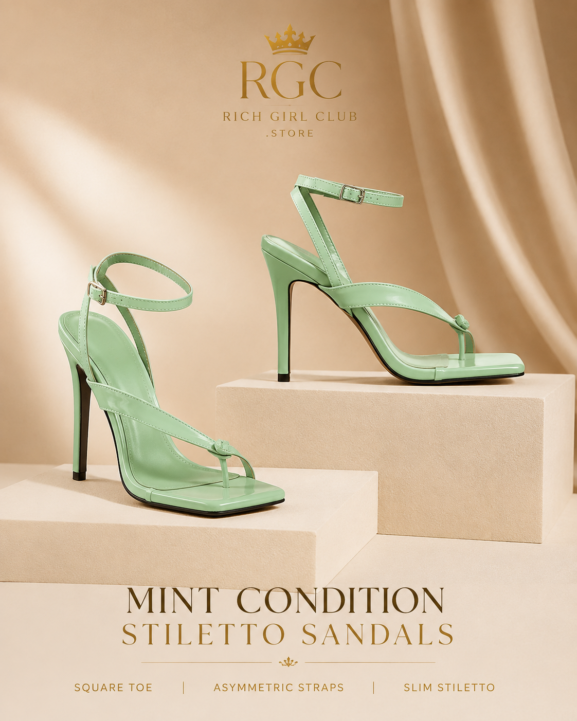 Mint Condition Stiletto Sandals asymmetric strap product detail by Rich Girl Club