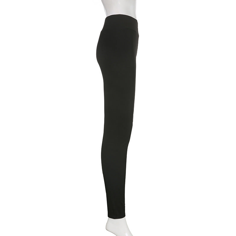 Black long pants on mannequin, full side view
