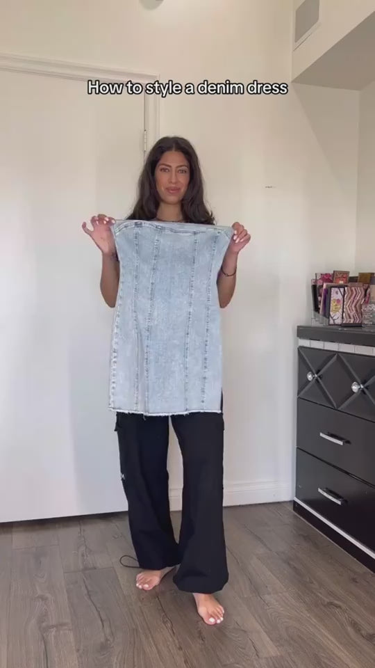 Penthouse Denim Tube Mini Dress supplier video 1 showing garment fit and movement