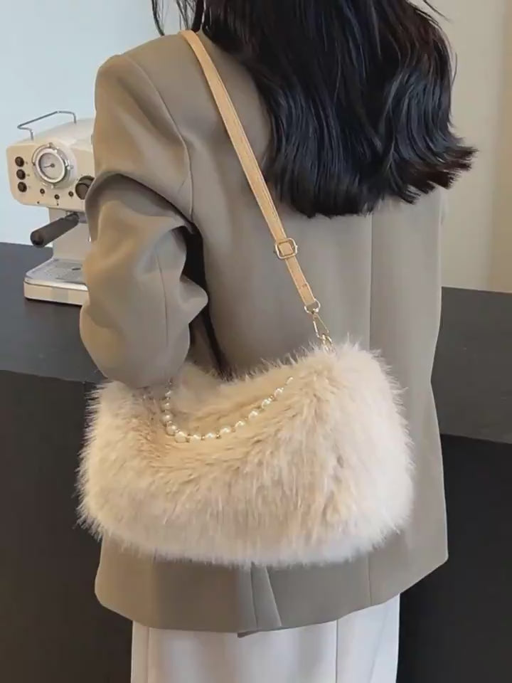 Video presentation of the Plush Power Pearl-Style Shoulder Bag in use.