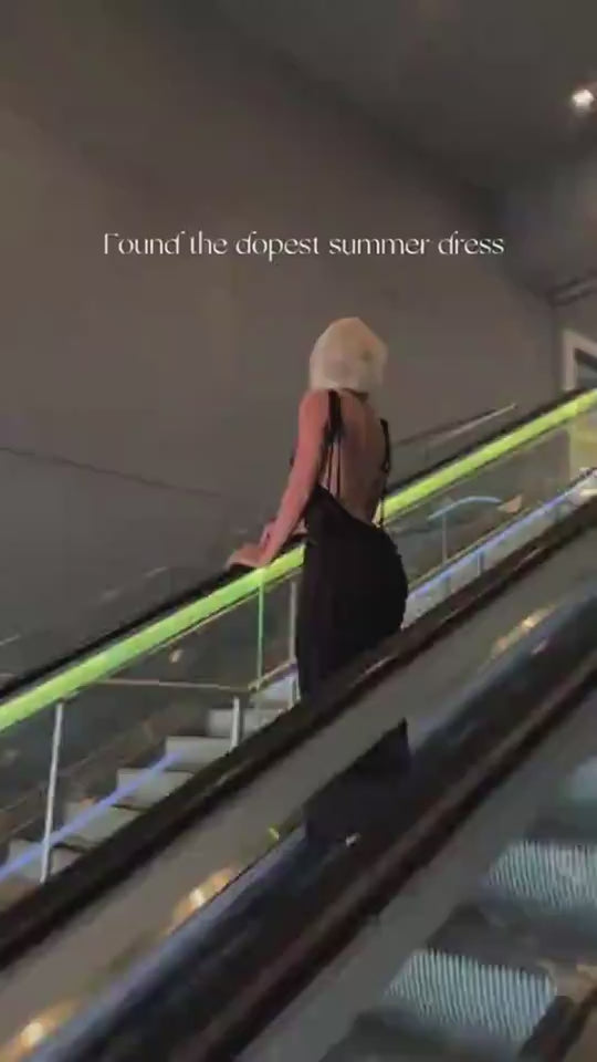 Penthouse Lace-Up Backless Maxi Dress supplier video 2 showing the garment fit and movement