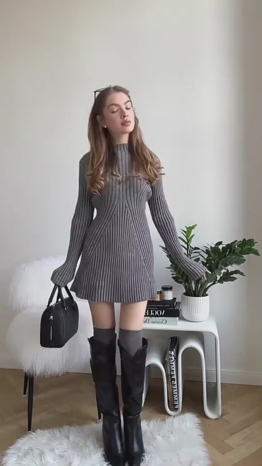 Video view of the Soft Focus Ribbed A-Line Dress showing the garment in motion.