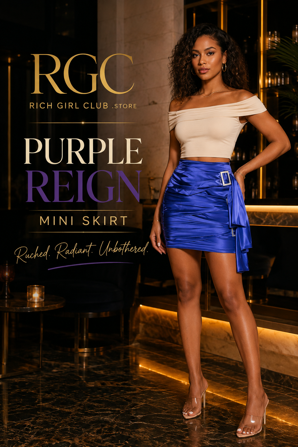 Purple Reign Mini Skirt RGC campaign hero on model