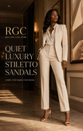 Quiet Luxury Stiletto Sandals in apricot, RGC campaign hero