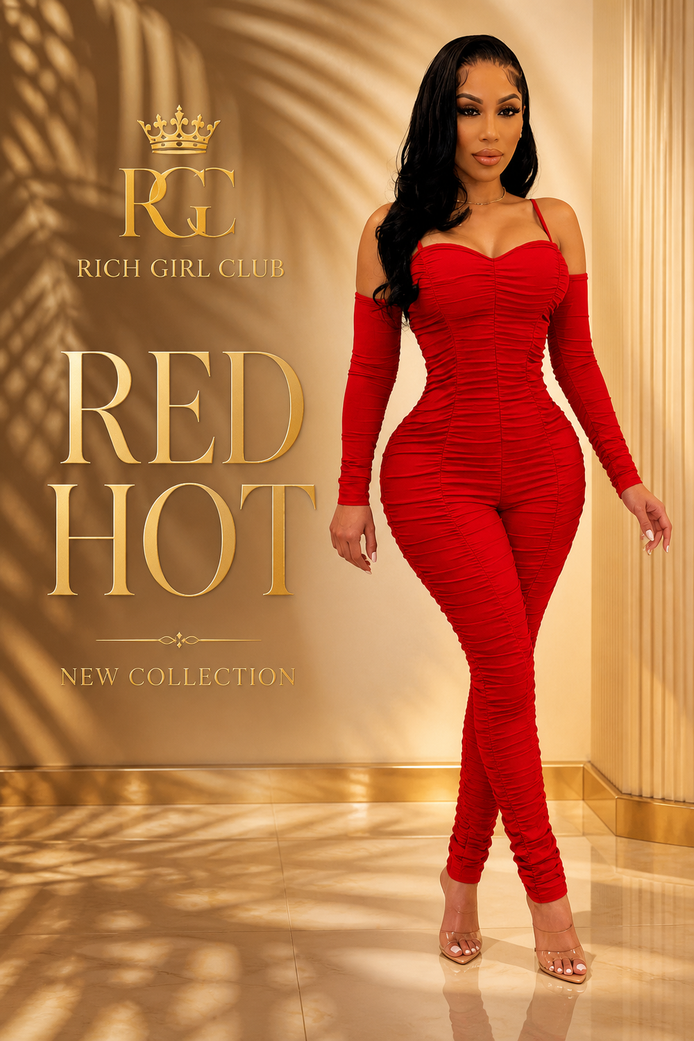 Red Hot Ruched Cutout Jumpsuit