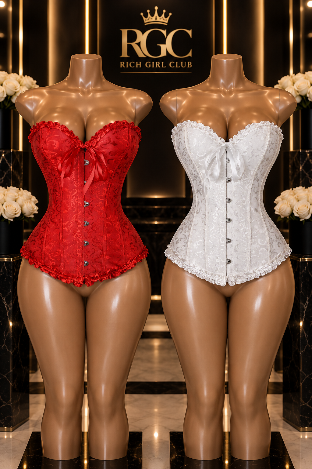 Sculpted Lace Corset Shapewear in Red and White