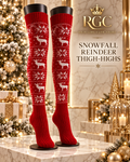 RGC holiday product hero showing the red Snowfall Reindeer Thigh-Highs.