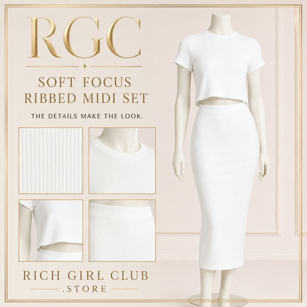 RGC mannequin detail of the white Soft Focus Ribbed Midi Set