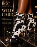 Wild Card Lace-Up Stiletto Booties RGC hero featuring black-and-white cow-print open-toe booties