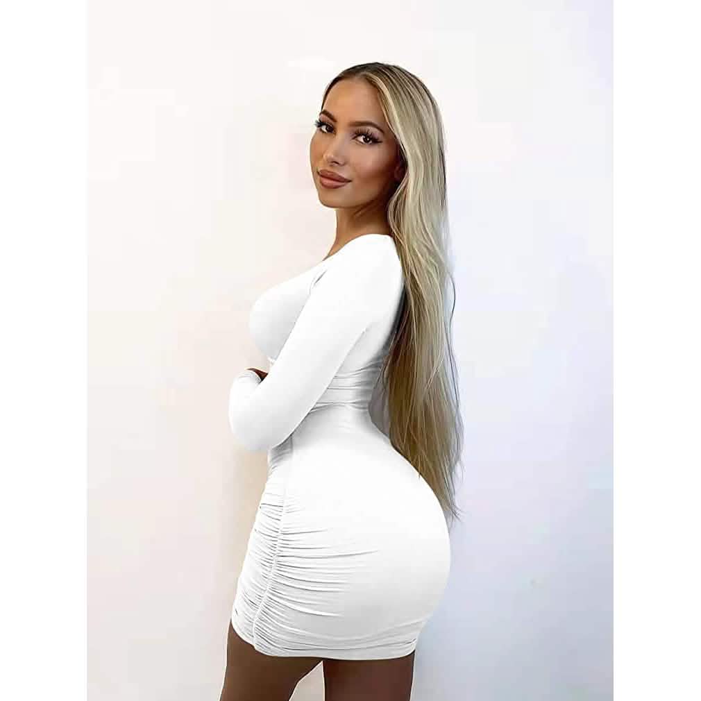 Private Affair white long-sleeve cutout mini dress, back view